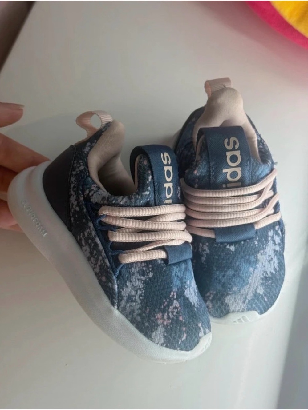 adidas Kids Blue and Light Pink Cloudfoam Slip-On Sneakers